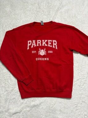 Gildan Red Spiderman Peter Parker Queens Crewneck Sweatshirt